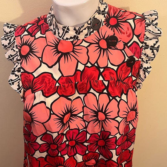 Anthropologie Corey Lynn Calter Pink, Red, With Aztec Print Short Sleeve Dress - Picture 1 of 7